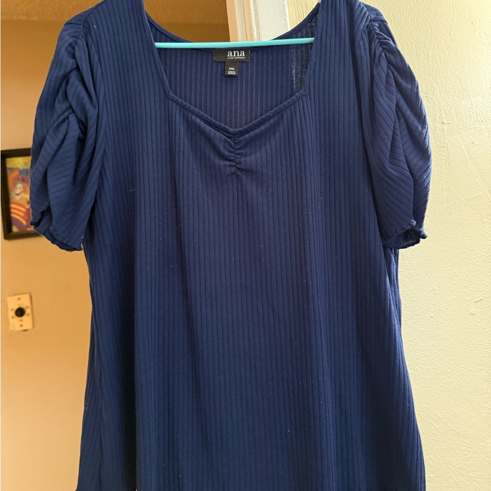 a.n.a Deep Blue Ribbed Blouse